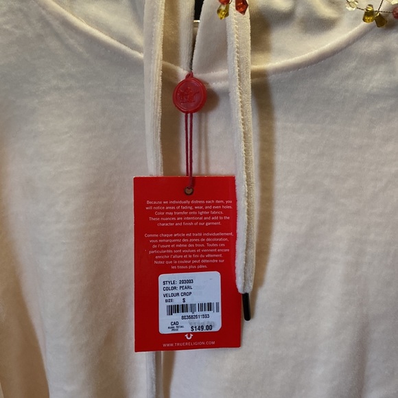 🍂🍁 BRAND NEW WITH TAGS 🏷 TRUE RELIGION PEARL VELOUR CROP TOP - Picture 4 of 5